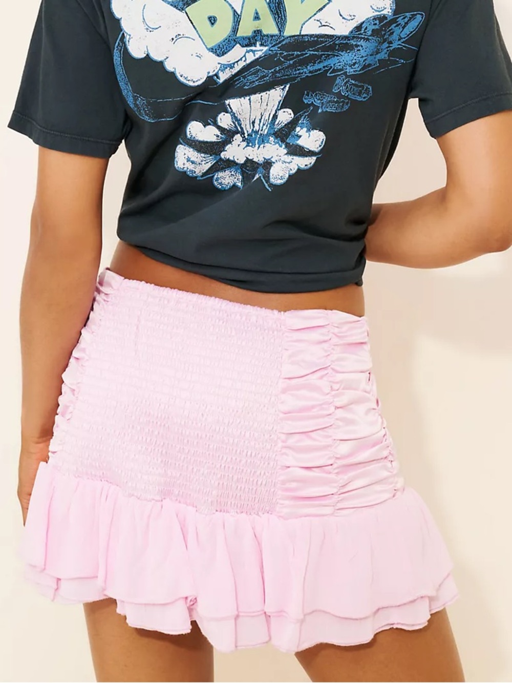 Maeve Anthropologie (NWT) Satin Chiffon Ruched Mini pink skirt - Picture 5 of 7